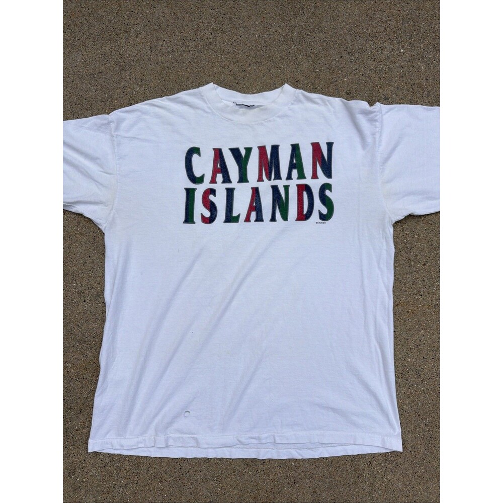 Vintage Cayman Islands Logo Single Stitch White Shirt Mens XL